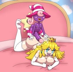 after_penetration after_sex areola ass balls bed bedroom_eyes big_breasts big_butt big_penis blonde_hair blue_eyes blush bodily_fluids breasts bubble_butt butt_grab clothing crown cum cum_in_hair cum_on_body cum_on_butt drooling duo erection eyeless eyeshadow female from_behind_position furniture futanari genital_fluids genitals gloves gynomorph gynomorph/female hair hand_on_butt handwear hat headgear headwear hi_res human human_on_humanoid humanoid humanoid_genitalia humanoid_penis intersex intersex/female interspecies larger_female legwear lips long_hair looking_pleasured makeup male mammal mario_bros mostly_nude mostly_nude_female mostly_nude_gynomorph narrowed_eyes nintendo nipples not_furry paper_mario pattern_clothing pattern_legwear pattern_stockings penis penis_on_butt pink_hair princess_peach purple_body purple_skin roxakuk saliva seductive sex shadow_creature shadow_siren size_difference small_breasts smaller_gynomorph smaller_intersex spirit star_symbol stockings striped_clothing striped_legwear striped_stockings stripes trans_(lore) trans_woman_(lore) vivian_(mario) witch_hat yellow_lips