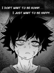 1girl1boy 1girls 2d 2d_(artwork) 2d_artwork 2koma big_breasts black_and_white curvy curvy_female curvy_figure dialogue female flashing flashing_boobs flashing_breasts furrowed_eyebrows hadou_nejire hyoreisan izuku_midoriya long_hair midoriya_izuku monochrome my_hero_academia nejire_hado tired tired_eyes tired_look tired_male