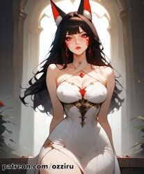 absurd_res ahri ahri_(league_of_legends) ai_generated animal_ears black_hair cat_ears catgirl cute cute_face facial_markings female fox_ears hi_res highres league_of_legends long_hair ozziru patreon red_eyes risen_legend_ahri self_upload sexy uncensored vastaya