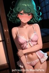 ai_generated beautiful beauty belly belly_button blush breasts cute dress female female_only green_eyes green_hair long_hair love maellepetite negligee one-punch_man pajamas panties pose solo tatsumaki
