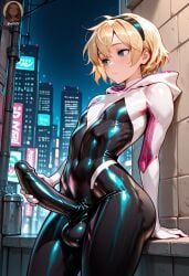 1boy ai_generated big_penis bodysuit bulge erection_under_clothes femboy genderswap_(ftm) girly handjob jerkingoff male marvel masturbation masturbation_through_clothing otoko_no_ko penis_outline rule_63 solo spider-gwen spider-man_(series) superhero_costume yo0001