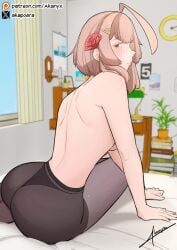 1girls 2d_(artwork) akapoera ass ass_focus back back_view breasts breasts_out digital_drawing_(artwork) digital_media_(artwork) female female_focus female_only glasses hair_accessory looking_at_viewer looking_back louka_(akapoera) oc on_bed original original_character panties pantyhose patreon_logo patreon_username pose rose rose_(flower) twitter_link twitter_username watermark