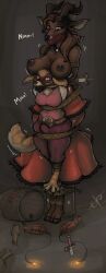 absurd_res anthro bondage boob_hat bound bound_together breasts bulge canid canine clothed clothing crossdressing dagger deer dress duo dynamite explosives female fennec_fox fox gag hands_behind_back hi_res horn imminent_death male male/female mammal mask melee_weapon peril rope size_difference spiritalpha stuff_gag text tied_together true_fox weapon western