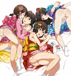 4girls after_sex black_hair breasts brown_eyes brown_hair censored closed_eyes cum cum_in_pussy cum_inside ejaculation facial flat_chest flower fubuki_(kantai_collection) green_eyes hair_flower hair_ornament hatsuyuki_(kantai_collection) japanese_clothes kantai_collection kimono low_twintails miyuki_(kantai_collection) mosaic_censoring multiple_girls new_year open_clothes open_kimono open_mouth otoshidama pussy sakura_(medilore) sex shirayuki_(kantai_collection) short_hair short_twintails skirt small_breasts socks tears tied_hair twintails vaginal_penetration white_background