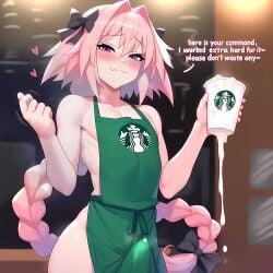 1:1 1boy 1femboy :3 after_ejaculation after_masturbation after_orgasm ai_generated alternate_version_at_source alternate_version_available apron apron_only ass astolfo_(fate) background bare_ass bare_shoulders blush blushing_at_viewer blushing_male boner boner_under_clothes braid braided_hair braided_ponytail bulge bulge_through_clothing coffee color container cowboy_shot crossdressing cum cum_drip cum_from_penis cum_in_coffee cum_in_container cum_in_cup cum_string cum_through cum_through_clothes cum_trail cup dominant dominant_male dripping dripping_cum dripping_penis english english_text eyelashes facing_viewer fate_(series) femboy femboy_only femboydom feminine_male front_view green_apron hair_ornament hair_ribbon half-closed_eyes half-dressed half_naked hard_cock hard_on heart heart_symbol hearts_around_head hi_res highres holding_container holding_cup holding_object iced_latte_with_dick_milk indoors izacru0 leaking leaking_cum long_hair looking_at_viewer male meme motion_lines no_panties no_underwear nude nude_male nude_underneath otoko_no_ko partially_clothed penis penis_bulge penis_under_clothes pink_eyes pink_hair ponytail pov_eye_contact raised_arm raised_eyebrows revealing_clothes ribbon ribbons smug smug_face solo solo_male standing starbucks steam sweat sweatdrop talking talking_to_viewer text textless_version two_tone_hair very_high_resolution w_arms wide_hips