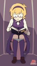 book glasses lotte_jansson lotte_yansson panties panties_around_legs reading sitting toilet toilet_use
