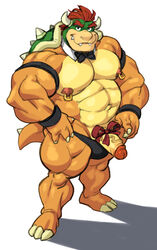 abs biceps bow_tie bowser humanoid_penis male male_only mario_(series) musclegut muscular nintendo nipples pecs penis piercing simple_background solo thong toomanyboners topless white_background