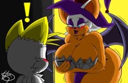 2d age_difference anthro bat big_breasts breasts canid canine duo female fox foxium foxiumart ghost_costume halloween hi_res holidays male male/female mammal miles_prower miles_tails_prower mobian mobian_(species) mobian_bat older_female rouge_the_bat sega sonic_(series) sonic_adventure_2 sonic_the_hedgehog_(series) tails_the_fox trick_or_treat witch_costume younger_male