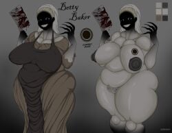 1girls areolae ass betty_baker_(patricks3n) big_areola big_ass big_breasts big_butt blonde_hair blood blood_on_weapon breasts breasts_bigger_than_head bubble_butt character_sheet chubby chubby_female claws cleaver clothing cursed curvaceous curvy curvy_figure english_text erect_nipples female female_only fully_clothed hairy_pussy huge_ass huge_breasts monster_girl nightmare_waifu nude patricks3n plump pubic_hair pussy sharp_claws smile solo solo_female text thick_thighs voluptuous voluptuous_female weapon wide_hips