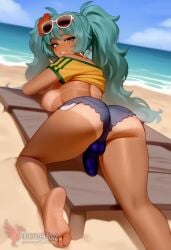 1girls 2d ai_generated aqua_hair ass balls barefoot big_ass big_breasts bikini bracelet brazilian_miku breasts dark-skinned_female earrings erection erophoenix eyewear_on_head feet female full_body futanari grin hair_flower hair_ornament hatsune_miku huge_breasts intersex jewelry kneeling large_penis long_hair looking_at_viewer looking_back nail_polish patreon_username penis shorts smile soles solo solo_female sunglasses swimsuit tan tellow_shirt testicles thick thick_thighs toes uncensored vocaloid