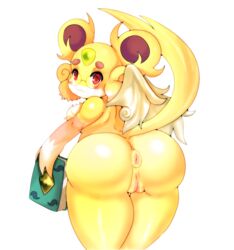 :3 anthro anus ass big_ears blush book breasts carbuncle eyewear female gem glasses matospectoru nude pussy puzzles_&_dragons round_ears simple_background sunlight_carbuncle unknown_species video_games white_background wings