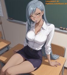 ai_generated classroom code_geass dark_skin ganguro grey_hair haart_ai teacher teacher_outfit villetta_nu white_hair yellow_eyes