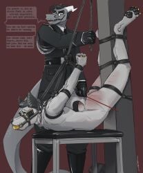 anthro ball_gag bondage boots bound canid canine canis clothing counting domestic_dog dominant dominant_anthro dominant_male dragon duo egon_schroeder footwear gag german gloves handwear harness hi_res impact_play leather leather_clothing leather_gloves leather_handwear lowrider-girl male male/male mammal mythological_creature mythological_scalie mythology pain punishment restraints rope rope_bondage rope_harness scalie shoes uncomfortable_pose uniform wolf