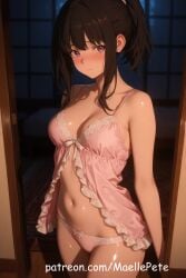 ai_generated beautiful beauty belly belly_button black_hair blush breasts cute dress female female_only inoue_takina long_hair love lycoris_recoil maellepetite negligee pajamas panties pose purple_eyes solo
