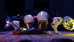 3d all_fours ass blender butt_to_butt double_dildo female female_only murder_drones robot sex_toy sharing_sex_toy strikefrommidnight uzi_(murder_drones) v_(murder_drones) yuri