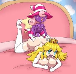 ambiguous_penetration areola ass balls bed bedroom_eyes big_breasts big_butt big_penis blonde_hair blue_eyes blush bodily_fluids breasts butt_grab clothing crown cum cum_inside cum_on_butt drooling duo eyeless eyeshadow female female_penetrated from_behind_position furniture futanari genital_fluids genitals gloves gynomorph gynomorph/female gynomorph_penetrating gynomorph_penetrating_female hair hand_on_butt handwear hat headgear headwear hi_res human human_on_humanoid human_penetrated humanoid humanoid_genitalia humanoid_penetrating humanoid_penetrating_human humanoid_penis intersex intersex/female intersex_penetrating intersex_penetrating_female interspecies larger_female legwear lips long_hair makeup mammal mario_bros mostly_nude mostly_nude_female mostly_nude_gynomorph narrowed_eyes nintendo nipples not_furry paper_mario paper_mario:_the_thousand_year_door pattern_clothing pattern_legwear pattern_stockings penetration penile penile_penetration penis pink_hair princess_peach purple_body purple_skin roxakuk saliva seductive sex shadow_creature shadow_siren size_difference small_breasts smaller_gynomorph smaller_intersex spirit star_symbol stockings striped_clothing striped_legwear striped_stockings stripes trans trans_woman vivian_(mario) wide_hips witch_hat yellow_lips