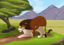 animal_genitalia animal_penis ass_up balls bodily_fluids brown_body brown_fur clenched_teeth cum cum_in_pussy cum_inside digital_drawing_(artwork) digital_media_(artwork) disney duo erection fan_character fangs felid feline_genitalia feline_penis female female_penetrated feral feral_on_feral feral_penetrated feral_penetrating feral_penetrating_feral from_behind_position fur genital_fluids genitals grass intraspecies lion looking_pleasured male male/female male_penetrating male_penetrating_female mammal mane mountain mounting outside pantherine paws penetration penis plant pussy quadruped savanna scar serbi sex sheath signature tail tan_body tan_fur teeth the_lion_king tongue tongue_out tree vaginal_penetration vaginal_penetration whitecat
