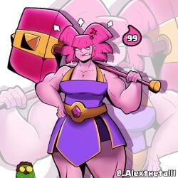2d 2d_(artwork) angry angry_expression angry_face buff buff_female clash_(series) clash_mini clash_royale looking_at_viewer muscular muscular_female pink_fury_(clash_mini)