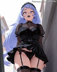 2025 ai_assisted ai_generated artist_name black_legwear black_panties blue_eyes boku_no_hero_academia bow breasts clothing earrings female female_only from_below garter_belt garter_straps hadou_nejire hairband high_quality high_res high_resolution highres jewelry lolita_hairband long_hair looking_at_viewer lumis_art my_hero_academia nejire_hado open_mouth panties patreon purple_hair skirt solo stable_diffusion standing thick_thighs thighhighs thighs underwear very_long_hair watermark