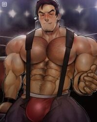 abs alpha_male bara beowulf_(skullgirls) biceps big_bulge bulge daddy jockstrap male male_nipples male_only manly mature_male muscular muscular_male nipples pecs skullgirls underwear waympo