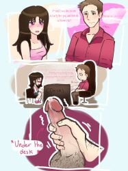 class_of_'09 counselor_(class_of_'09) jerking_off jerkingoff male male_pubic_hair masturbating masturbating_to_person masturbation oc older_male older_male_and_younger_female original_character precum precum_drip precum_on_penis pubes pubic_hair secretly_masturbating self_insert under_the_desk veins veins_on_dick veiny veiny_penis
