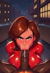 1boy 1girls :>= ai_generated angry angry_fellatio big_breasts big_penis blowjob blowjob_face blush breasts brown_hair city civitai dark-skinned_male eye_contact fellatio female fully_clothed_female glaring helen_parr interracial light-skinned_female male male/female mature_female milf night outdoors penis pov raining short_hair tagme the_incredibles totallynotafurry789 wet