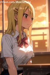 ai_generated beautiful beauty blush breasts cute fairy_tail female female_only long_hair love lucy_heartfilia maellepetite panties pose solo