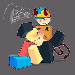 2boys balls block_tales blocky_body blowjob blush builderman devil_horns devil_tail gay hatred_(block_tales) heart male male_only nejajiku_nsfw penis penis_out player_(block_tales) roblox roblox_game robloxian sweat tagme yaoi