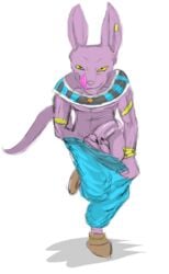 beerus boner clothed clothing dragon_ball dragon_ball_super erection feline grandschemetheme jewelry male male_only mammal partially_clothed penis slim smile solo tongue undressing