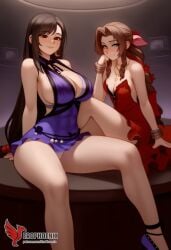 2d 2girls aerith_gainsborough ai_generated ass barefoot big_ass big_breasts blush bra couch dress erophoenix feet female female_focus final_fantasy final_fantasy_vii final_fantasy_vii_rebirth final_fantasy_vii_remake indoors jewelry large_breasts long_hair multiple_girls naked navel panties patreon_username purple_bra purple_panties red_bra red_eyes red_panties sitting small_breasts smile soles sweat sweating thick_thighs thighs tifa_lockhart underwear yuri yuri