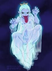 anus anus_peek bodily_fluids boo_(mario) clothing crown drooling erection femboy ghost hair headgear hi_res humanoid humanoid_pointy_ears king_boo long_tongue luigi's_mansion male male_only mario_(series) mario_bros mostly_nude mostly_nude_humanoid mostly_nude_male nightgown nintendo nipples pale_skin pointy_ears ripushko saliva solo spirit tongue tongue_out translucent translucent_clothing white_hair