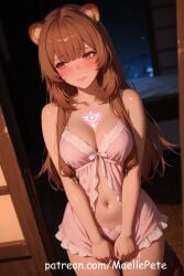 ai_generated animal_humanoid beautiful beauty belly belly_button blush breasts brown_hair cute dress female female_only fur long_hair love maellepetite negligee pajamas panties pose raphtalia solo tate_no_yuusha_no_nariagari