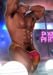 abs armpit armpit_hair armpits bara biceps big_bulge bulge censored flaccid huge_bulge kuromine_hiraya male male_nipples male_only manly muscular muscular_male nipples pecs penis penis_outline solo solo_male underwear yuatari