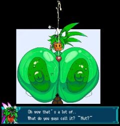 areola big_areola big_breasts big_nipples big_penis black_eyes blaster_master bodily_fluids breast_play breasts brown_body brown_skin cum cumshot duo ejaculation elemental_creature elemental_humanoid english_text erection female first_person_view for_a_head genital_fluids genitals green_areola green_body green_nipples huge_areola huge_breasts huge_cock humanoid hyper hyper_breasts hyper_genitalia hyper_penis kanna_(blaster_master) looking_at_viewer male male/female male_pov montgomery_glands nipples not_furry nude open_mouth penis pubes question_mark sex text titjob varix