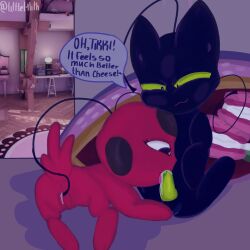 animal_ears animal_genitalia anthro anthro_on_anthro anus balls cat_ears cat_penis cat_tail cock cum cum_in_mouth dialogue dick felid female green_eyes green_penis kwami littlelilith male male/female miraculous:_tales_of_ladybug_and_cat_noir miraculous_ladybug no_humans plagg plagg_(miraculous_ladybug) pussy pussy_juice pussy_lips sucking_penis tagme tail tikki_(miraculous_ladybug) what