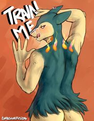 2017 anthro ass cum fur iron_artist male male_only nintendo open_mouth pokemon pokemon_(species) simple_background siriuswolfus solo tongue typhlosion video_games