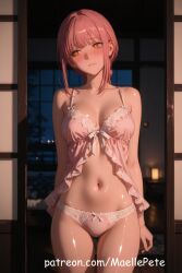 ai_generated beautiful beauty belly belly_button blush breasts chainsaw_man cute dress female female_only long_hair love maellepetite makima_(chainsaw_man) negligee pajamas panties pink_hair pose solo