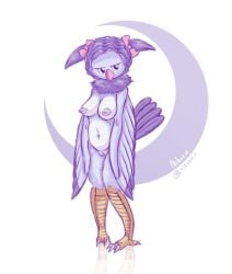 bird breasts furry furry_female purple_body purple_eyes purple_hair purple_skin