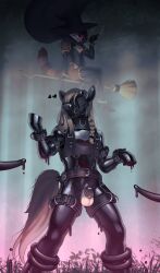 100racs absurd_res ambiguous_gender anthro balls biped black_cuffs black_goo black_tentacles bondage bovid braided_hair brown_hair caprine chastity_cage chastity_device duo genitals goat goo_transformation hair hi_res hooves magic_user male mammal metal_chastity_cage muzzle_(object) muzzled penis petplay ponyplay roleplay submissive submissive_male tentacle transformation witch