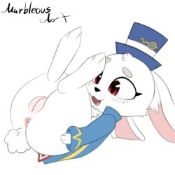 1:1 anus ass ass_up big_butt big_ears black_nose blue_clothing blue_hat blue_headwear blue_topwear blush blush_lines bottomless butt_focus chest_tuft clothed clothing coat cotton_tail digitigrade emul_(shangri-la_frontier) female female_feral feral floppy_ears fluffy fluffy_tail fur genitals happy hat head_tuft headgear headwear huge_butt lagomorph leporid long_ears lop_ears mammal marbleous open_mouth partially_clothed pink_anus plump_labia presenting presenting_anus presenting_hindquarters presenting_pussy pussy rabbit rear_view red_eyes short_tail simple_background smile solo submissive submissive_female tail thick_thighs tongue topwear tuft white_background white_body white_butt white_fur white_pussy white_tail