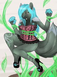 aardwolf big_breasts bound breasts canine captive captured clothing corset female footwear frilly_panties high_heels huge_breasts hyena lingerie long_legs mammal plant pumps shoes size_difference smaller_female tentacle vines voluptuous wardrobe_malfunction wolf