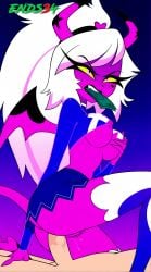 2025 ai_generated anal anal_sex angry big_breasts ends34 female female_focus grabbing_own_breast helluva_boss long_hair miniskirt money sex slutty_clothes succubus tail verosika_mayday_(helluva_boss) white_hair