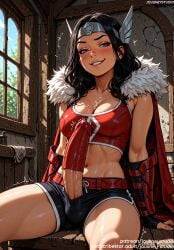 1futanari abs ai_generated areolae arm_support armor balls bangs bare_shoulders belt black_gloves black_hair black_shorts blue_eyes blush breasts cape cleavage clothing crop_top cum dark_skin day ejaculation english_text erection facial female female_only fingerless_gloves fur_trim futanari genital_fluids gloves grin hair_ornament headwear huge_cock indoors intersex intersex_only jousneystudio lady_sif large_breasts large_penis light_skin lips long_hair looking_at_viewer male marvel marvel_comics medium_breasts midriff muscles navel nipples parted_lips penis piercing precum red_cape semen semen_on_body semen_on_breasts semen_on_chest semen_on_upper_body short_shorts shorts sitting smile solo spread_legs sweat teeth testicles thighs thor_(series) trembling twitching_penis veins veiny_penis weapon window