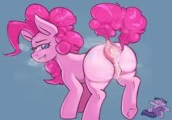 absurd_res animal_genitalia animal_pussy ass bodily_fluids cum cum_in_ass cum_inside equid equine equine_genitalia equine_pussy female feral friendship_is_magic genital_fluids genitals hasbro hi_res horse mammal my_little_pony naachi pinkie_pie_(mlp) pony pussy raised_leg raised_tail simple_background solo spread_butt spreading steam sweat sweaty_butt tail