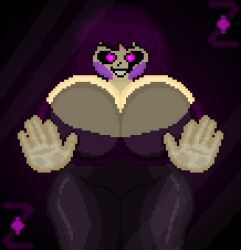 1girls against_glass big_breasts black_eyes breasts chara chara_(undertale) dark!chara dark_zixy female female_only hands_against hands_against_glass huge_breasts legs looking_at_viewer massive_breasts pixel_art purple_eyes purple_hair screen self_upload undertale undertale_(series) wide_hips zixy