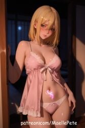 ai_generated beautiful beauty belly belly_button blonde_hair blush breasts cute dress female female_only long_hair love maellepetite negligee original pajamas panties pose solo