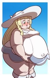 axel-rosered fat female lillie_(pokemon) obese_female pin_up small_breasts
