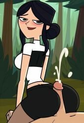 ai_generated blush buttjob buttjob_over_clothes clothed_female_nude_male cum_string cumshot disventure_camp ejaculation hotdogging looking_at_viewer male male_pov nude_male odd_nation_cartoons outdoors partial_male pov sitting_on_person tess_(disventure_camp) trees woods