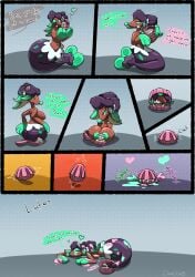 after_transformation anthro ass big_breasts big_butt bivalve breasts chabble clam comic crown dialogue duo english_text female female/female fin generation_7_pokemon green_eyes green_hair green_nipples green_nose hair headgear hi_res marina_(splatoon) marine mollusk multicolored_hair navel navel_piercing nintendo nipples pearl_(splatoon) penetration piercing pokemon pokemon_(species) primarina pseudo_hair purple_hair ridiculous_fit semi-anthro simple_eyes splatoon squish tentacle tentacle_hair text tight_fit wholesome yellow_eyes
