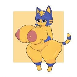 alyaska2201 animal_crossing ankha ankha_(animal_crossing) anthro ass belly big_breasts big_butt breasts domestic_cat felid feline felis female feral genitals hi_res huge_breasts mammal nintendo nipple_piercing nipples piercing pussy short_stack slightly_chubby solo vulva wide_hips
